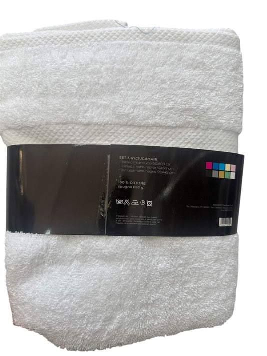 Tris Bagno in Spugna 100%cotone - Telo Bagno+ Coppia Asciugamani Love and Joy