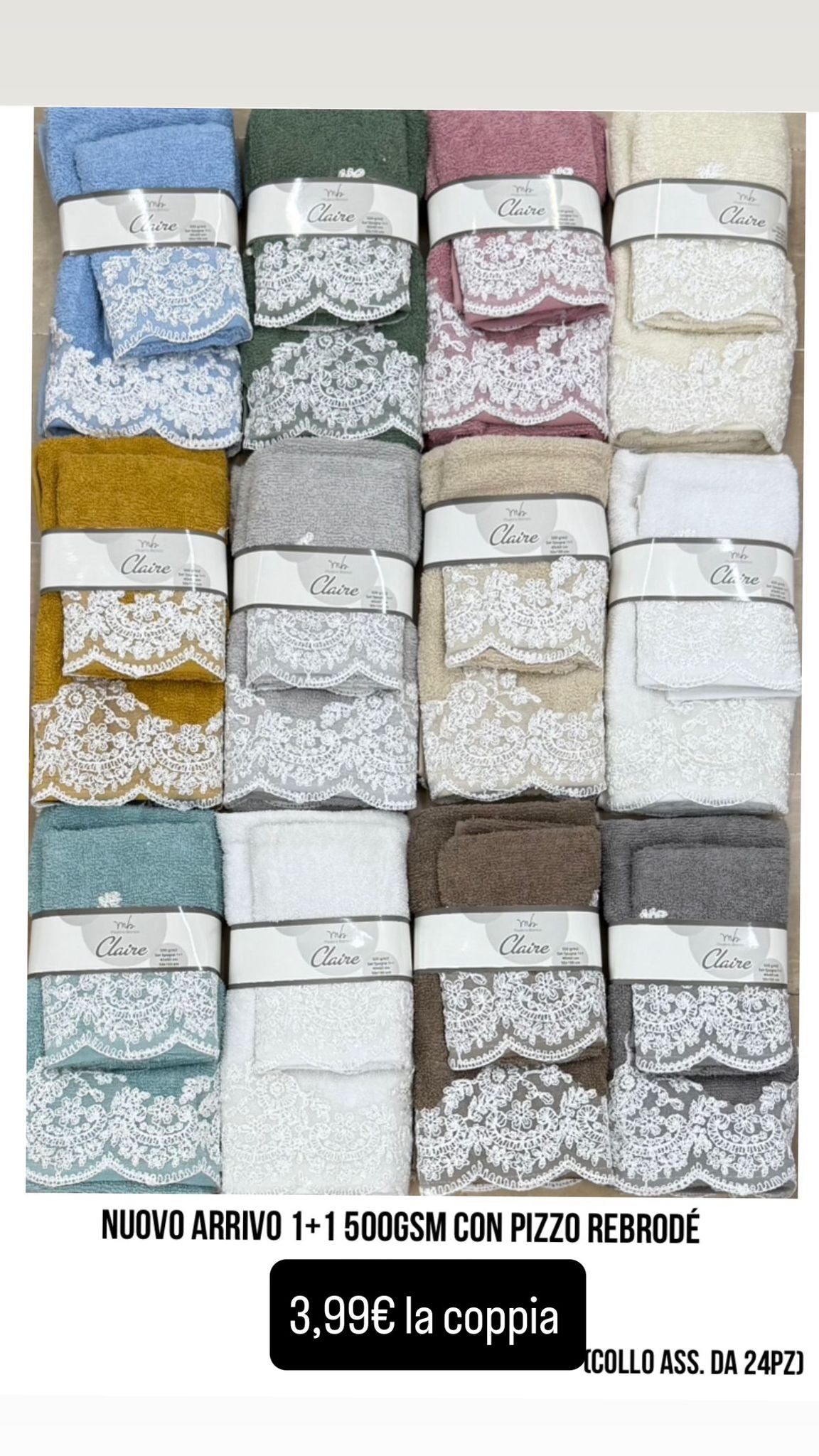 Set 1+1 Claire in Spugna con Pizzo Rebrodè 500 g/m²