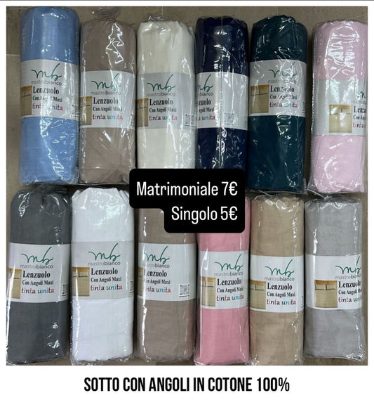 Lenzuola Sotto con Angoli Maxi in cotone- Matrimoniale e Singolo