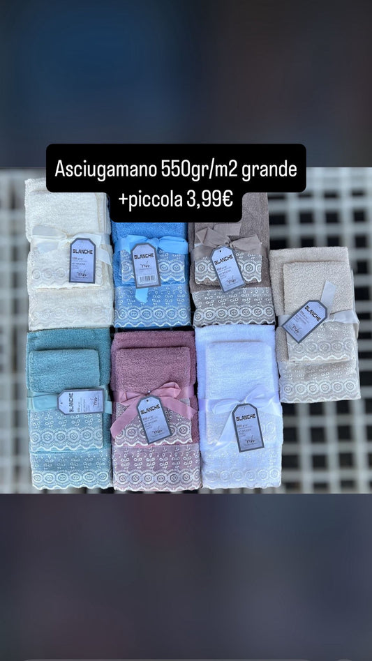 Set Asciugamani Blanche in Spugna Grande + Piccola 550gr/m2