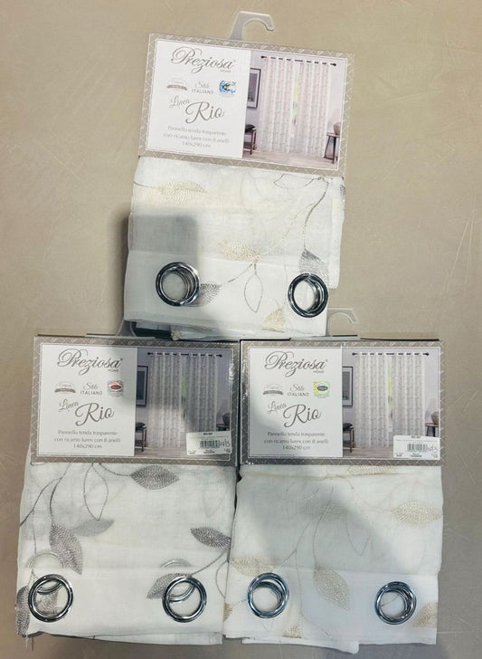 Coppia Tende Linea Rio con ricamo Lurex- Due pannelli 140x290cm